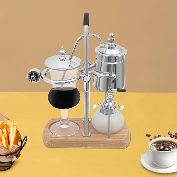 TFCFL Balance Siphon Coffee Maker, 13.53oz Vintage Gravity Coffee Maker with faucet & measuring cup, for Offices Lounge Bars & Cafes (Silver)