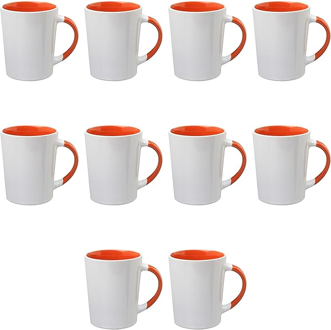DISCOUNT PROMOS Ceramic Latte Coffee Mugs by Albany 13 oz. Set of 10, Bulk Pack - Perfect for Coffee, Tea, Espresso, Hot Cocoa, Other Beverages - Orange