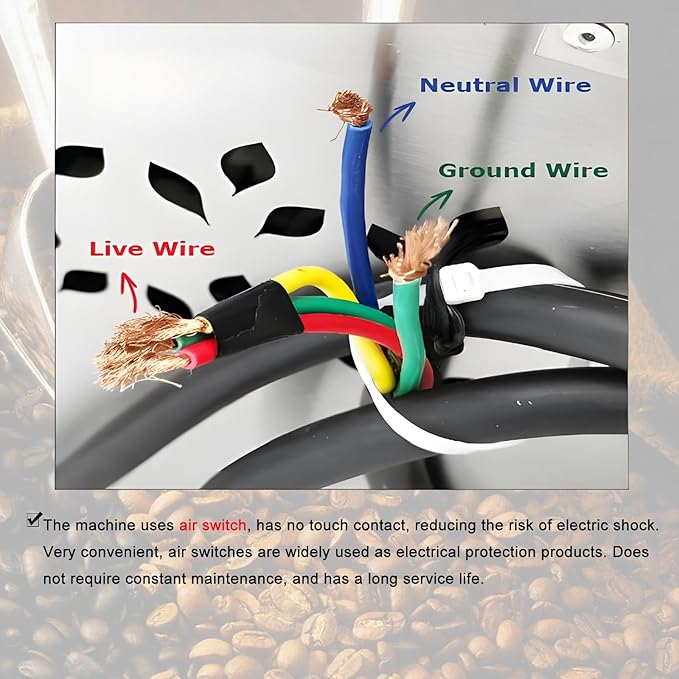 Banfluxion Electric Heating Coffee Bean Roaster 220V 6.5KW Commercial Stainless Steel Nuts Bean Roasting Machine Roller Type Baking Machine 0-300℃ 25kg Chestnut Capacity 3PH