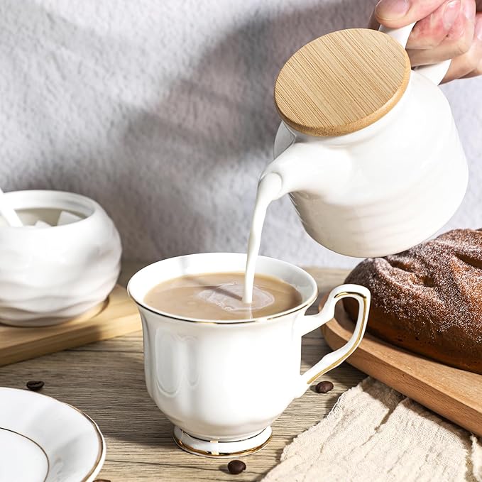 Ceramic Sugar and Creamer Set,12oz Cream Pitcher and 7.5oz Sugar Bowl with Lid,Coffee Serving Set for Cream and Sugar Spices, Condiments (2, Large)
