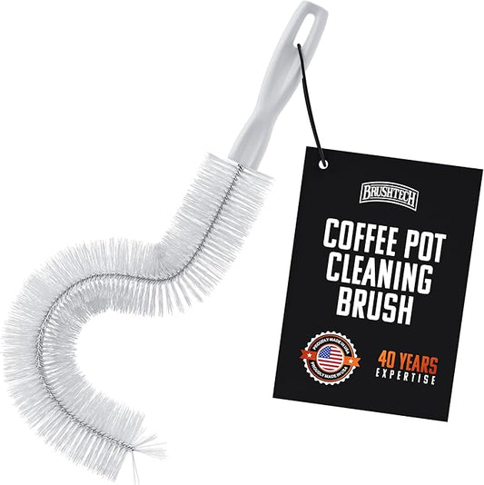 Brushtech Coffee Pot Cleaning Brush - Curved Design for Deep Clean Coffee Pot Care with Soft Bristles, Comfortable Handle, No-Soap Scrubbing Action – Made in The USA