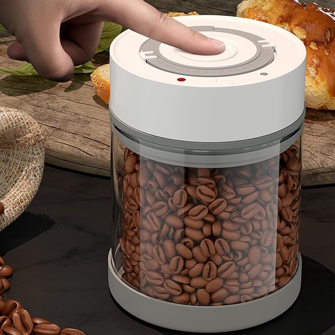 Electric Vacuum Canister, Vacuum Glass Storage Container Bean Nuts Storage Organizer for Coffee Tea Food Preservation (600ml)
