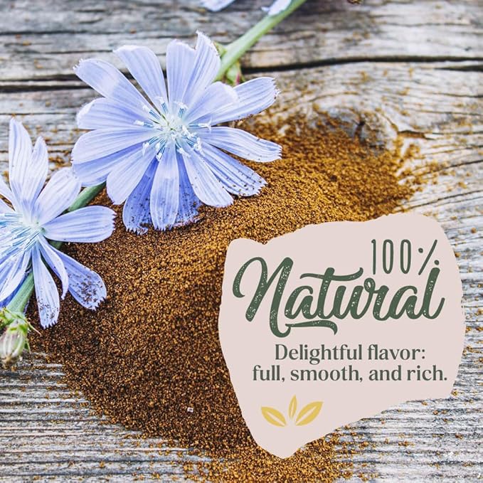 nuKAF By Gourmanity Instant Chicory Coffee Alternative, Brews Like Regular Coffee, All Natural 100% Chicory Root Powder, Great for Your Daily Drink, Rich in Prebiotics, Kosher, 7oz jar