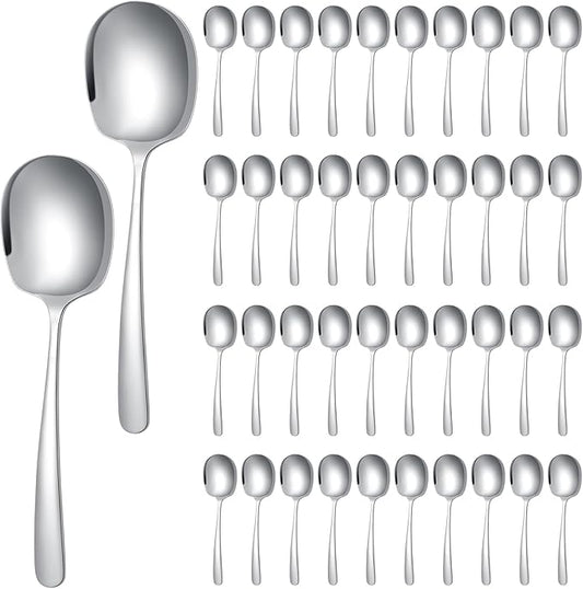Uiifan 24 Pieces Serving Spoons Bulk 8.3 Inches Party Serving Spoons for Buffet Stainless Steel Spoon Banquet Utensils for Cooking Catering Food Kitchen, Silver, 8.3 x 2.4''