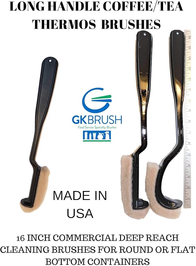 LONG HANDLE 16" COFFEE AIR POT/DECANTER URN CLEANING BRUSH FOR STAINLESS LINED THERMAL CARAFES COMMERCIAL USE UNBREAKABLE REPLACEABLE CLEANING PAD
