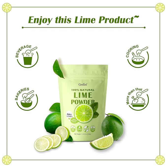 Grelim Lime Powder 11.30 Oz, Freeze Dried Lime Juice Powder, Filler Free, Gluten-Free, Fresh Squeezed Limeade Great for Beverages, Smoothies 320g