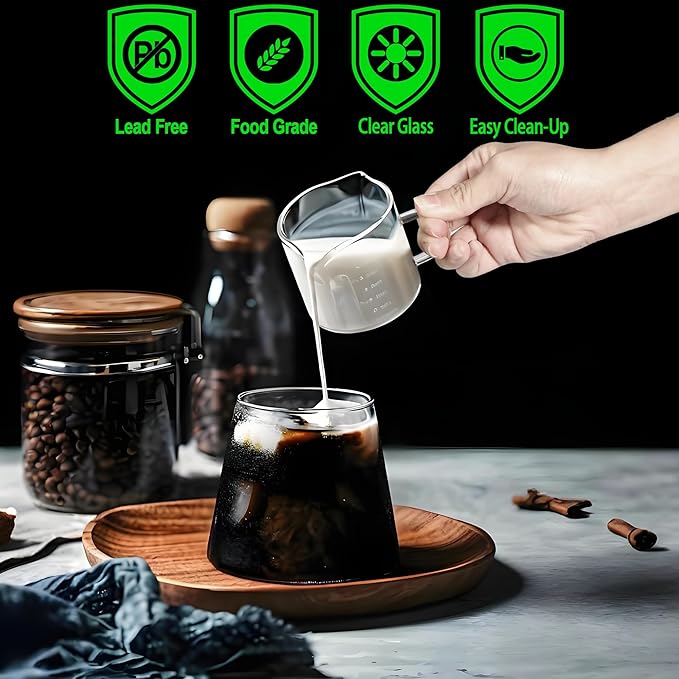 5OZ (150ML) Espresso Cups, Double Spouts Espresso Shot Cups with Handle, Heat Resistant Borosilicate Cappuccino Cup, Coffee Bar Accessories, Small (Set of 2)