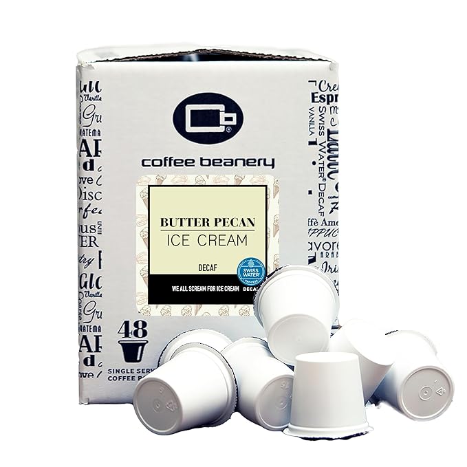 Coffee Beanery Butter Pecan Ice Cream Decaf Coffee Pods | 48ct Bulk Flavored Medium Roast | 100% Specialty Arabica Gourmet Coffee