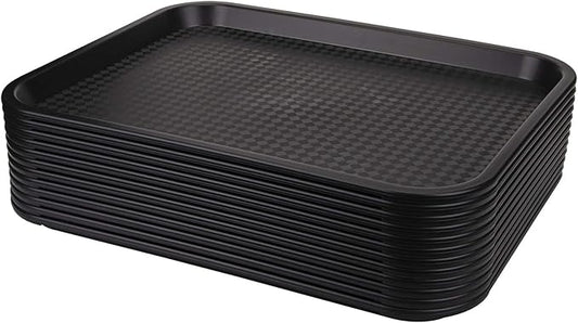 Yarlung 12 Pack Fast Food Tray, 13.7 x 10.5 Inch Plastic Restaurant Serving Tray Cafeteria Trays for Coffee Table, Kitchen, Party, Black