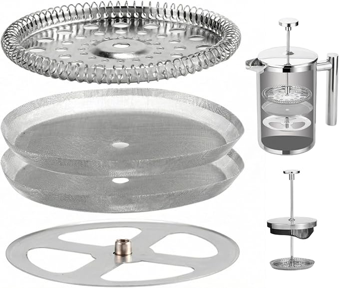 1 Set Frenchs Press Filter, Reusable Stainless Steel Mesh Frenchs Press Filters Replacements for Coffee Squeezer Filters Screen