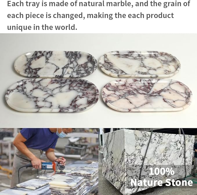 Natural Marble Tray, Coffee Table, Food, Fruit, Paper Cup, Cake Display, Coffee bar, Family Gatherings, Seasonal Holiday Decoration Tray(Viola-oval-11 x5 x0.7)