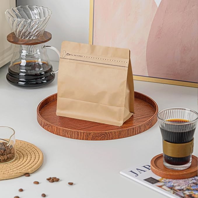 50 Pcs 4oz Kraft Paper Brown Sqaure Coffee Bean Bags with No-Valve, Easy Tear Open & Repeating Sealed Zipper, Heat-Seal Stand Up & Flat Bottom Tea Bag, 1/4 lb Capacity 5.3x5.7 Inch