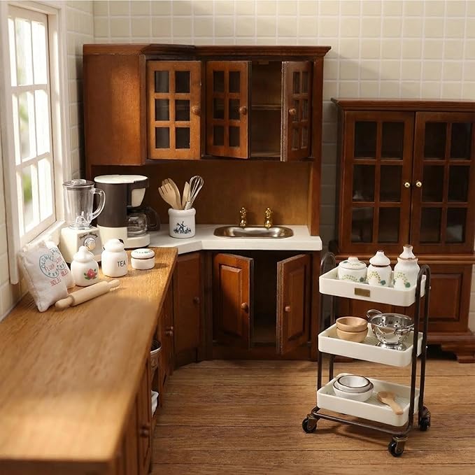 Dollhouse 1/12 Miniture Coffee Maker & Juicer Set 2Pcs Doll House Kitchen Appliances Furniture Plastic Model Coffee Pot Blender Accessories (White)