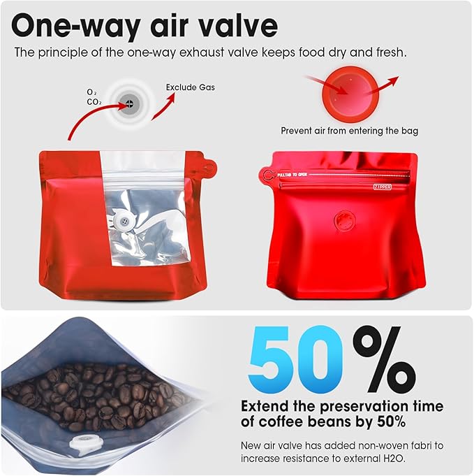 5oz 1/3 lb 60pcs Coffee Bags with Valve,Vented Coffee Bag Barrier Bags Store Bag Coffee Packaging Storage Pouches Stand-up Bag for Food Diamond Shaped Need to Use Heat Sealing Machine（Red）