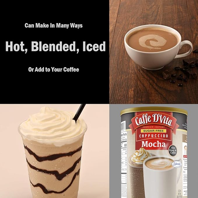 Caffe D'Vita Sugar Free Mocha Cappuccino Mix - Sugar Free Mocha Mix, Gluten Free, No Cholesterol, No Trans Fat, 99% Caffeine Free - 2 lb. (32 oz.) can