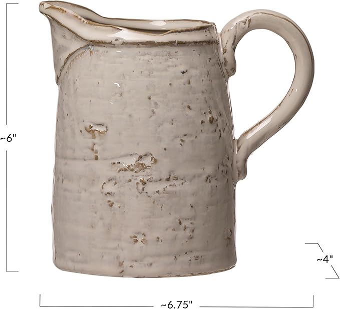 28 oz. Stoneware Pitcher, Reactive Glaze, White (Each One Will Vary)