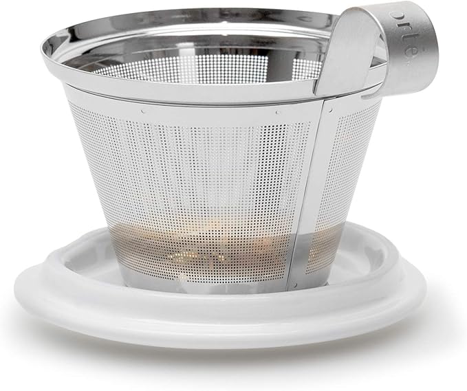 Tea Forte Double-Walled Ceramic Kati Cup, Removable Stainless Steel Infuser Basket and Lid, Steeps 12 oz Loose Leaf Tea, Dishwasher & Microwave Safe, Jardin