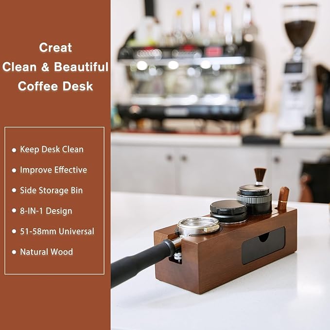 Espresso Tamping Station - 8 in 1 Espresso Organizer for Stroage 51/53/54/58mm Coffee Tamper Distributor Portafilter Puck Screen Accessories