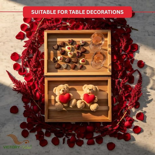 item_name: VICTORY RELAX Natural Acacia Wooden Rectangular Serving Tray with Handles, Set of 2 (15"x11" & 13.6"x 9.6"), Large Tray for Ottoman, Breakfast in Bed, Dinner, Coffee Table Decor & Kitchen