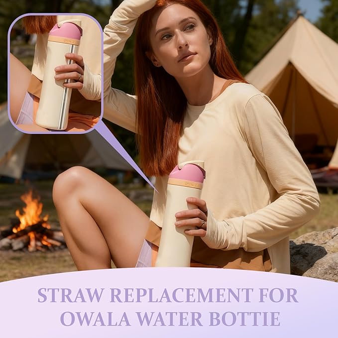 Metal Replacement Straws for Owala Water Bottle 24 oz 32 oz,with 2 Cleaning Brush,Reusable Stainless Steel Straw Accessories-4Pcs