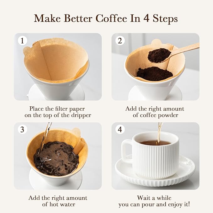 Pour Over Coffee Maker Set, Ceramic Coffee Dripper with Pot Set, 22OZ White Cream Pour Over Coffee Brewer for Home Café Restaurant Camping, Size 02