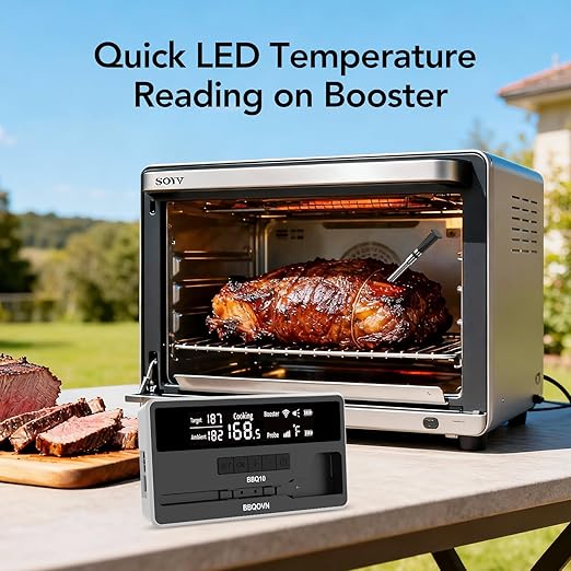 Btclink WiFi Sub-1G Smart Meat Thermometer Unlimited Range, 7 NIST-Cert.Sensors Magnetic Large-Display Smart Base, IP68 Wireless BBQ Grill &Smoker Thermometer, App&Standalone Monitoring(1,Black,Small)