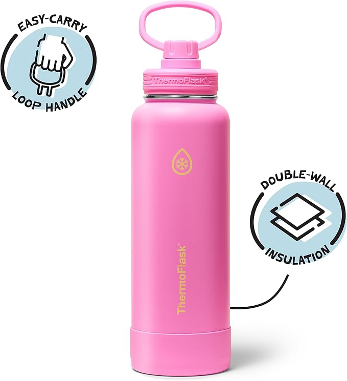ThermoFlask 40 oz Double Wall Vacuum Insulated Stainless Steel Water Bottle with Spout Lid, Shocking Pink