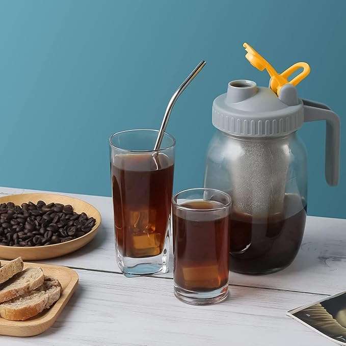 Cold Brew Coffee Maker - 2 Quart (64 oz) Coffee Strainer Mesh Filter with 2pcs Wide Mouth Flip Cap Lids with Handle for Ball Mason Jar, Suitable for Cold Brew, Lemonade, Iced Tea (Green & Orange)