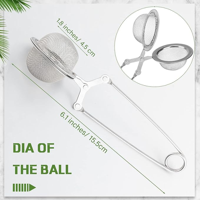 Yinder 36 Pcs Snap Tea Infuser Steeper Strainers for Loose Tea Filter Holder Tong Pincer Steeper Metal Stainless Steel Mesh Ball with Handle Reusable