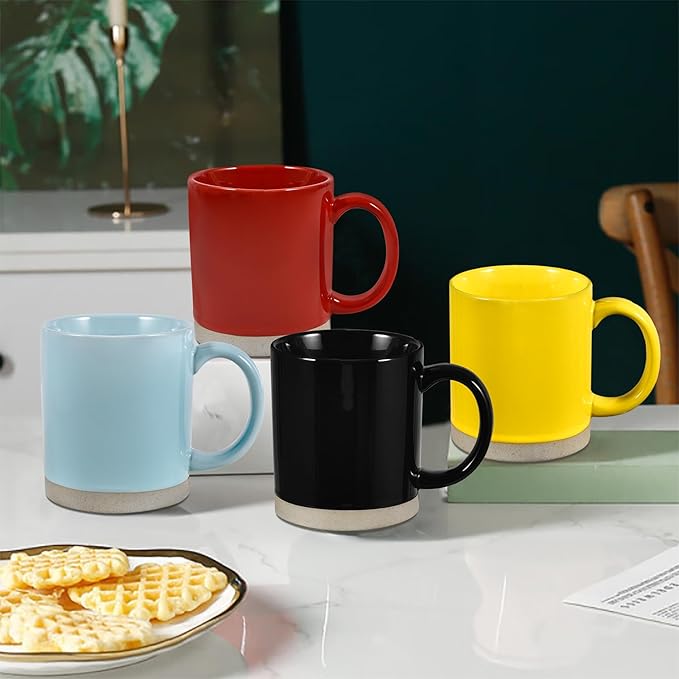 15 OZ Coffee Mugs, Ceramic Coffee Mug Set for 4, Coffee Cups with Big Handle Authentic Clay Bottom Beautiful Glaze, for Latte, Cappuccino, Cocoa, Hot Tea, Mocha, Modern Home Drinkware Set, Turquoise