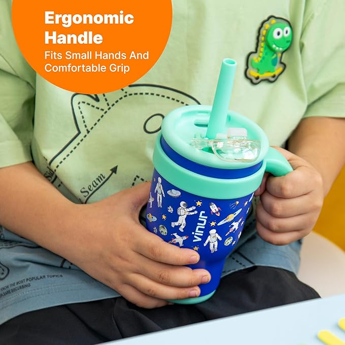 VINUR 17 oz Tumbler for Kids-Stainless Steel Double Wall Vacuum Insulated Tumbler with Handle, Leak Proof Water Cup with Lid and Straw (Astronaut)