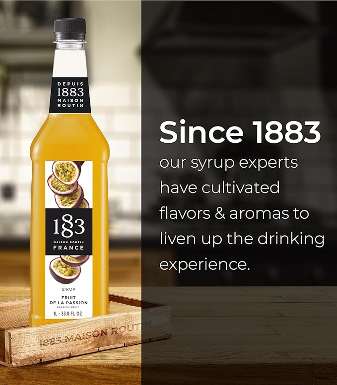 1883 Passion Fruit Syrup for Drinks, Made in France, 1 Liter Plastic Bottle
