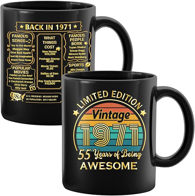 QUPT 55th Birthday Gifts for Women Men, 55th Birthday Gifts for Him, 1971 Birthday Gifts for Women Men, 55 Years Old Gifts, 1971 Birthday Gifts for Her Him, 55th Birthday Presents Coffee Mug