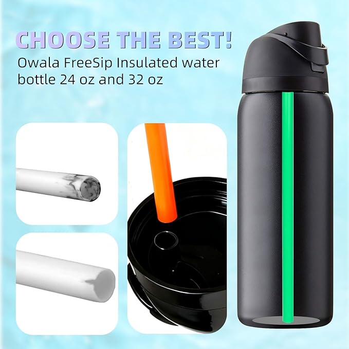 Replacement Straw for Owala Water Bottle 24 oz 32 oz, 6PCS Reusable Plastic Straws Compatible With Owala Water Bottle，BPA-FREE Straws and 1 Cleaner Brush