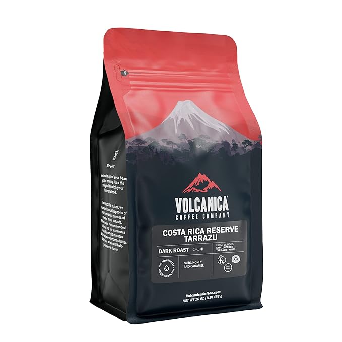 Costa Rican Coffee, Tarrazu Reserve, Dark Roast, Whole Bean, Fair Trade, Fresh Roasted, Kosher, 16-ounce