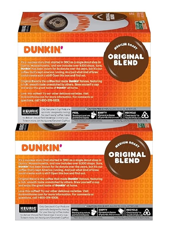 Dunkin Donuts Original Blend, Medium Roast Coffee K Cups - 144 Count