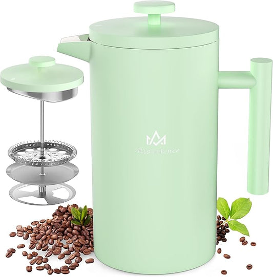 Miscedence French Press Coffee Maker，50OZ Double Wall Vacuum Insulated 304 Stainless Steel for Home, Camping and Office