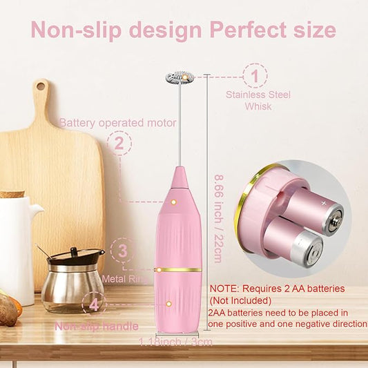Handheld Milk Frother Wand for Coffee, Matcha, Latte, Cappuccino, Hot Chocolate, Egg, Pink
