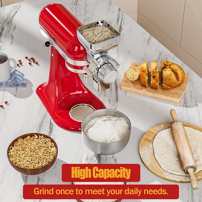 Metal Grain Mill Attachment for KitchenAid Stand Mixer, 12 Gear Adjustable Flour Mill Grain for Kitchenaid, Fit for Wheat, Corn, Oats, Nut