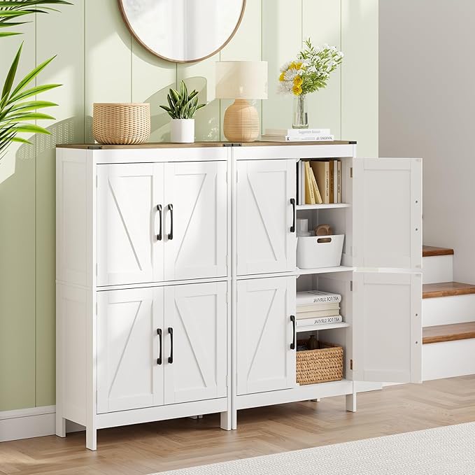 Bathroom Floor Storage Cabinet,Modern Bathroom Cabinet,Adjustable Shelves Freestanding Kitchen Pantry Bathroom Organizers and Storage,4 Doors(23.63L x 11.8W x 43.3H inch)