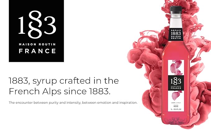 1883 Rose Syrup for Drinks, Made in France, 1 Liter Plastic Bottle