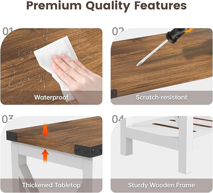 Hadulcet Farmhouse Side Table with Storage Shelf - Narrow End Table with Charging Station, Slim End Tables Living Room, Rustic X-Design Nightstand for Bedroom, Small Space, White & Brown