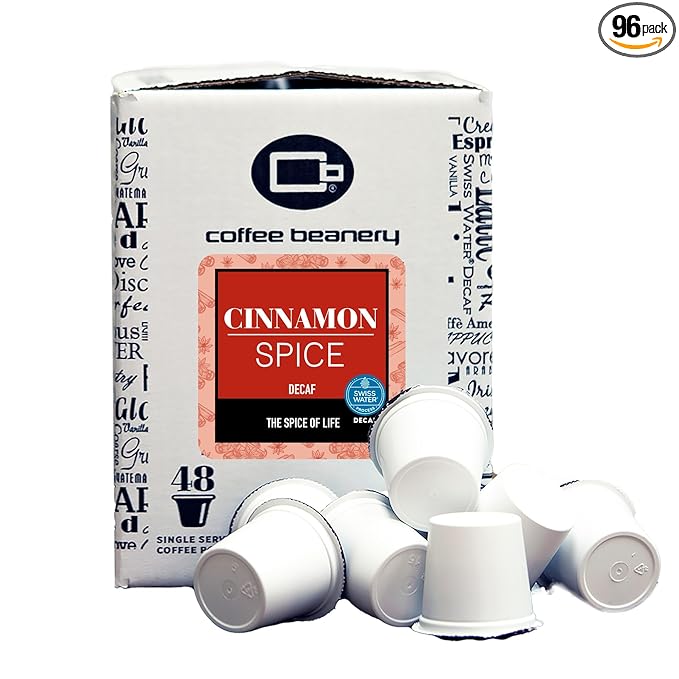 Cinnamon Spice Decaf Coffee Pods by Coffee Beanery | 96ct Bulk Flavored Decaf Coffee Pods Medium Roast Coffee