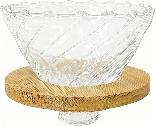 Gute Glass Coffee Dripper/Filter - Cone Glass Pour Over Coffee Dripper with Bamboo Stand & Handle, Size V02 Coffee Maker Funnel Accessories for Home, Office，1-4Cups