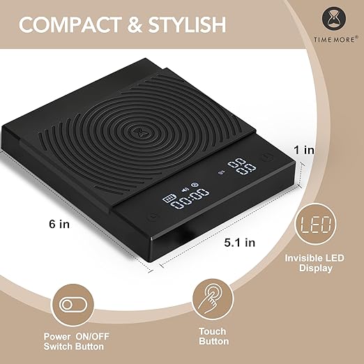 TIMEMORE Coffee Scale Basic 2.0 with Timer,Black Mirror Espresso Scale with Flow Rate Function, 2000g/0.1g High Accuracy, Digital Coffee Scale for Pour Over Drip Coffee, Black