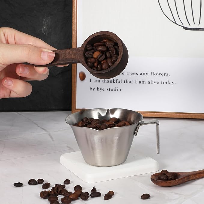 Stainless Steel Expresso Measuring Cup, Espresso Shot Cups Double Spout Espressos Cup Scale Matte Measuring Cups with V-Shaped Mouth, 3.4oz/100ml