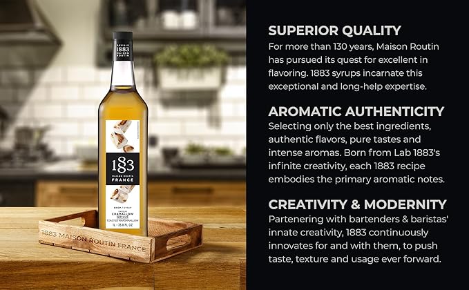 1883 Toasted Marshmallow Syrup for Drinks – Premium French Flavoring Syrup, 1 Liter Glass Bottle – Perfect for Coffee, Lattes, Hot Chocolate, and Desserts