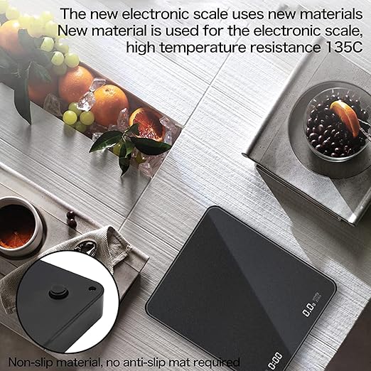 Mini Rechargeable Digital Coffee Scale with Timer, 3Kg/0.1g High Precision Sensor, Waterproof & Heat Resistant 135°C, with Silicone Mat, Ideal for Espresso, Kitchen, and Baking Lovers