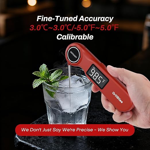 Instant Read Meat Thermometer, GrillBliss Digital Meat Thermometer with ±0.5℉ Accuracy and 0.5S Fast Reading, Food Thermometer with VA LCD Display, Cooking Thermometer for Candy, Grill, BBQ, Brewing