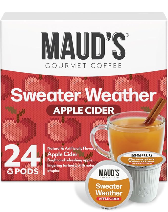 Maud's Hot Apple Cider Pods, 24 ct, Recyclable Single Serve Pods – Spiced Apple Cider Flavored Pod, Compatible with Keurig K Cups Maker